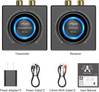 YMOO 2.4GHz Wireless Audio Transmitter and Receiver for TV, 25ms Low Latency, 200Ft Long Range, Wireless Audio Adapter Kit with AUX RCA in/Out for Stereo/Soundbar/Speaker/Amplifier/PC