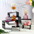 Chuangdi 2 Sets Acrylic Display Risers, Product Stand, Jewelry Display Riser Shelf Showcase Fixtures for Dessert Cupcake Candy Figure Treat Action Showcase(Black,Large Set)