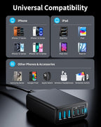 USB C Fast Charger, 105W GaN 6-Port Desktop USB Charging Station Hub, USB C Charger Block Wall Charger for iPhone 17/16/15/14/13/12/11, iPad, Samsung and More (Cable Organizer Included)