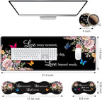 Ergonomic Keyboard Wrist Rest & Mouse Pad Wrist Rest Set, Large XXL Gaming Desk Mat 31.5"x 11.8" with Memory Foam, Easy Typing Pain Relief for Office & Home, Floral Quote Live Laugh Love