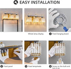 FDPBY 3-Light Modern Crystal Vanity Light - Black Gold Bathroom Light Fixtures Over Mirror
