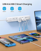TROND 15ft Long Extension Cord with 2 USB C, ETL Listed, Ultra-Thin Flat Plug Power Strip, Slim Surge Protector, 4 Outlets 4 USB Ports, Wall Mount, Office Accessories Dorm Room Essentials, White