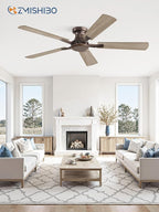 ZMISHIBO 52 Inch Ceiling Fan No Light, Flush Mount Low Profile, Farmhouse Brown Ceiling Fan Without Light, Remote Control & Quiet DC Motor, for Indoor&Outdoor, Bedroom, Living Room
