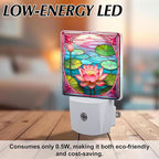 PODMemory Lotus Stained Glass Night Lights Plug into Wall for Room, Lotus Night Light LED for Bedroom