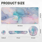 Britimes Blue Purple Liquid Marbling Keyboard Mouse Pad Set 4in1 Large Mousepad+Keyboard Wrist Rest+Mouse Wrist Rest+Coaster Ergonomic Design for Home Office Computer 35.4x15.7 inches