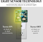PODMemory Dragonfly & Flowers Stained Glass Night Lights Plug into Wall for Room, Dragonfly & Flowers Night Light LED for Bedroom