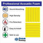 Foam Factory Inc 24 Pack Color Acoustic Foam Panel Studio Soundproofing Wedge Wall Tiles 12” X 12” X 2” (Yellow)