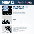 BNX TruFilter 18x18x1 MERV 12 Odor Defense (2-Pack) AC Furnace Air Filter with Activated Carbon - MADE IN USA - Pleated Air Conditioner HVAC AC Furnace Filters - Removes Odor, Mold, Bacteria, Smoke