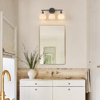Shenmoyl Bathroom Light Fixtures, 3-Light Black Vanity Wall Light Over Mirror with White Tulip Glass Shade for Bedroom Living Room (Bulb Not Included)