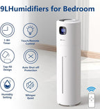 Akeshan Large Humidifiers for Bedroom, 9L/2.5Gal Ultrasonic Cool Mist, Top Fill Easy Clean with 350ML/H Mist Speed, Quiet, Suitable for Kids Room Plant Yoga Office Study Room Living (White, Round)