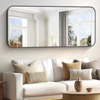 Bathroom Mirror, 60 x 30 inch Black Rectangle Wall Mirror, Metal Frame Rounded Corner Vanity Mirror, Large Wall Mounted Mirrors for Over Sink Bedroom Living Room Horizontal Or Vertical Mounting