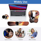 Ergonomic Mouse Pad Wrist Support and Keyboard Wrist Rest Set with Coasters, Non-Slip PU Base, Easy Typing & Pain Relief, Perfect for Home Office Working Studying, Patriotic American Flag Bald Eagle