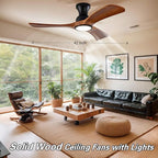 Gaizw 42 Inch Low Profile Ceiling Fans with Lights and Remote, Flush Mount Ceiling Fan with Lights, 3 Blades Solid Wood Walnut Hugger Easy Installation for Living Room, Bedroom, Farmhouse, Indoor