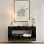Vavkorkula High Gloss TV Stand for 55 Inch with 2 Large Drawers & Hidden Storage Cabinets, Modern Entertainment Center Television Stands for Living Room Bedroom, Black