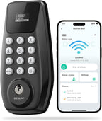DESLOC C100 Plus Built-in WiFi Smart Lock, Keyless Entry Door Lock with Display, Keypad Deadbolt for Front Door, App Remote Control, Anti-Peeping Password, BHMA Grade 3, Black