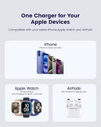 KU XIU X55Q Foldable 3 in 1 Magnetic Wireless Charger, 15W Qi2 Fast Charge for iPhone 17/16/15/14/13/12 and iPhone Air, 5W for Apple Watch 11–4/SE/Ultra, for AirPods 4/3/2/Pro 3/2/1 with 45W Adapter
