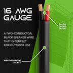 GEARit Outdoor Speaker Wire CL3 Rated, 16 Gauge Speaker Wire, Speaker Cable 500 ft for Outdoor Speakers, Patio, Garden, Backyard Audio, Direct Burial in Ground/in Wall, OFC (Black, 2-Conductors)