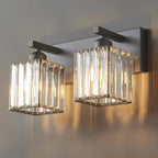 FDPBY Modern Bathroom Vanity Light 2-Lights Black Crystal Bathroom Wall Light Vanity Light Fixtures，12.59-inch Modern Minimalist Design