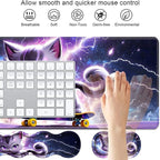 4 in 1 Ergonomic Keyboard Wrist Rest & Mouse Pad Wrist Rest Set, Large XXL Gaming Desk Mat 31.5"x 11.8" with Non-Slip Base, Memory Foam for Home Office Study Gaming, Cute Cat Playing Scooter