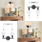 Shenmoyl Bathroom Light Fixtures, 2-Light Black Vanity Wall Light Over Mirror with White Tulip Glass Shade for Bedroom Living Room (Bulb Not Included)