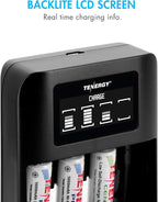 Tenergy TN474U 4-Bay NiMH/NiCD Battery Charger with LCD Display and USB Input, Portable Charger for AA/AAA NiMH and NiCD Batteries