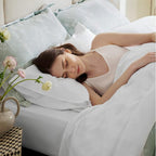 Bedsure Cooling Sheets Twin, Rayon Derived from Bamboo, Cooling Sheets, Breathable & Soft, Deep Pocket Up to 16 Inches, Hotel Luxury Silky Bedding for Hot Sleepers, White