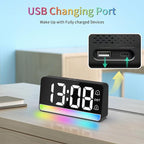 Alarm Clocks for Bedrooms, Digital Bedside Clock with RGB Night Light, Adjustable Volume for Heavy Sleepers, USB Charger, Large Display, Modern Decor for Desk, Dimmable Alarm Clock for Kids(Black)