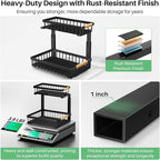 Under Sink Organizer, 2 Packs 2 Tier Under Sink Organizers and Storage, Slide out Pull out Cabinet Organizer Shelf, Metal Sliding Drawer for Kitchen Bathroom Pantry Cabinet Closet Organization Rack
