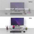 Fenge Monitor Stand, Monitor Stands Riser for Desk, 23.6 Inch Wood Desk Shelf with Storage Organizer and Cable Management for Office Desk Accessories