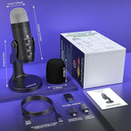 ZealSound Wireless Microphone,USB Mic for iPhone PC iPad Android Phone-Cordless Condenser Desktop Microphones with Mute Echo Monitor Volume Gain 2.4GHz for Podcast,ASMR,Gaming,YouTube Video/K66 Black