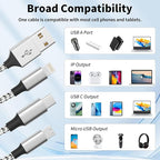Firsting Multi Charging Cable(2Pack 4FT), 3 in 1 Charging Cable Nylon Braided Universal Charger Phone Charger Cord with Type-C,Micro USB,IP Port for iPhone16/15 Series/Phone&Pad-Blue+Gray