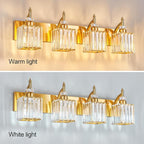 BBLLWJ Modern Bathroom Vanity Light 4-Light Gold Crystal Light Fixtures Over Mirror for Bathroom Wall Sconce