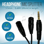 Tempting Table 3.5 mm Headphone Jack to Two 3.5 mm Speaker and Headphone AUX Audio Cable Splitter, Black