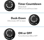 HBN Outdoor Light Timer Waterproof, Weatherproof Photocell Dusk to Dawn Light Sensor,2/4/6/8 Countdown Timer, 1 Grounded Outlet for Christmas Lights，Hallowen Deceration，1875W 15A 1/2HP