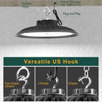 ACOHOOK 2Pack 600W UFO LED High Bay Light 5000K Daylight, 90,000 Lumens Super Bright, 100-277V Wide Voltage, Commercial High Bay Lighting for Warehouse Factory Gym, 3.3' Cable & US Hook, Plug& Play