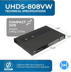 OREI 4K 8x8 Seamless HDMI Matrix Switch Video Wall Controller HDMI Processor Upto 4K 60hz 4:4:4 8-bit - HDMI 2.0, HDCP 2.2, 18 Gbps, UltaHD 4x2, 2x2, 1x4, 1x2, 4x1 Remote Control (UHDS-808VW)