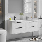 eclife 48" Bathroom Vanities Cabinet with Sink Combo, Wall Mounted Floating Cabinet W/Decor Line, Soft-Close System, 4 Extra Big Drawers, Matte Black Faucet, White