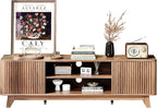 VINGLI 58.6" TV Stand up for 70 Inch TV, Mid Century Entertainment Center with Fluted Sliding Doors and Open Storage, Elegant Media Consoles for Living Room, Walnut