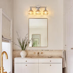 Shenmoyl Bathroom Light Fixtures, 3-Light Vanity Wall Light Over Mirror with Amber Tulip Glass Shade for Bedroom Living Room (Bulb Not Included), Satin Nickel