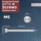 Kozelo 10pcs Socket Head Cap Screws - [M6-1 x 95mm] 304 Stainless Steel Allen Socket Drive for Electrical Motor 3D Printing Fan Engine Replacement Use, Silver
