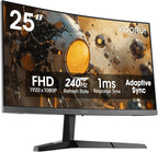 KOORUI 25 Inch Curved Gaming Monitor 240Hz FHD 1080P Computer Monitor, 1500R 1ms MPRT Display, Adaptive Sync, 90% DCI-P3,HDR, Eye Care, Tilt Adjustable, VESA 75x75mm, Black,G2511XC