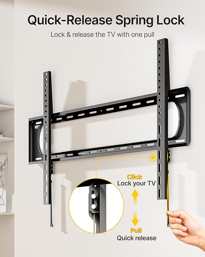 monTEK Heavy Duty Fixed TV Wall Mount Bracket for 60–120" Flat & Curved TVs up to 300lbs, 4× Load Tested, Ultra Slim 1.3" Low Profile, Max VESA 900x600, Quick-Release Lock, Fits 16"/18"/24" Wood Studs