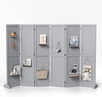 Bonnlo 4/6 Panel Pegboard Freestanding, 5 FT Portable Display Board Organizer for Craft Show Jewelry, Wooden Folding Privacy Screen Room Divider (Grey, 6 Panel with Base)