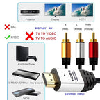 HDMI to RCA 10FT Cable with IC, HDMI Male to 3-RCA SV AV Cable Video Audio Component Converter Adapter 1080P Cable for TV HDTV DVD