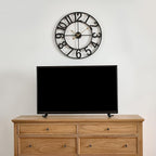Alarmore Wall Clocks for Living Room Decor, Large Wall Clock Silent Battery Operated, Rustic Industrial Farmhouse Black Metal Wall Clocks for Kitchen, Bedroom, Dining Room-24 in