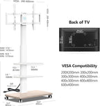 FITUEYES Rolling TV Stand with Power Outlets, Swivel Portable TV Stand for 32-70Inch LCD LED OLED Flat/Curved Panel Screen TVs, Height Adjustable&Wood Base, Mobile TV Cart with 2 Shelves