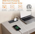 2 Pack Recessed Power Strips USB, 20W Fast Charging Furniture Outlets - 2 AC & 3 USB (2 USB-C + 1 USB-A) for Desk, Bedside, Drawer - Space-Saving, 6FT Cord, Black