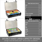 Aptbyte Battery Organizer Storage Holder Box Case with Tester- 269 Batteries Double-Sided Variety Pack, Holds AA AAA 4A C D Cell 9V 3V Lithium LR44 CR2 CR123 CR1632 18650 Button- Grey