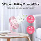 MAWFOZIN Small Desk Fan With Night Light, Auto Oscillating Table Fan With 3000mAh Rechargeable Battery, USB Personal Fan With 4 Speeds Wind, Adjustable Fan For Home, Office Bedroom, Camping (pink)