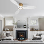 52 Inch Ceiling Fan with Lights and Remote, White Gold Low Profile Flush Mount, Modern 3 Blade Ceiling Fans Dimmable LED Light for Farmhouse Indoor Bedroom, Living Room